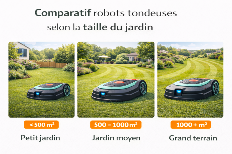 comparatif robot tondeuse selon surface jardin