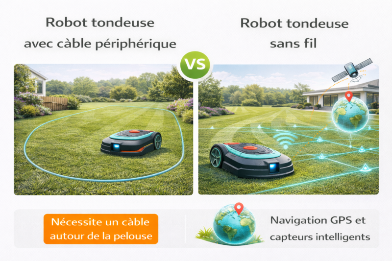 robot tondeuse avec câble vs sans fil périphérique