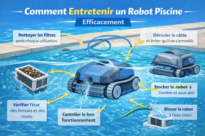 guide comment entretenir un robot piscine nettoyage filtre verification brosses stockage robot piscine