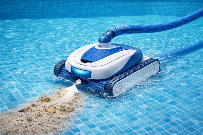 robot hydraulique piscine aspirant les débris