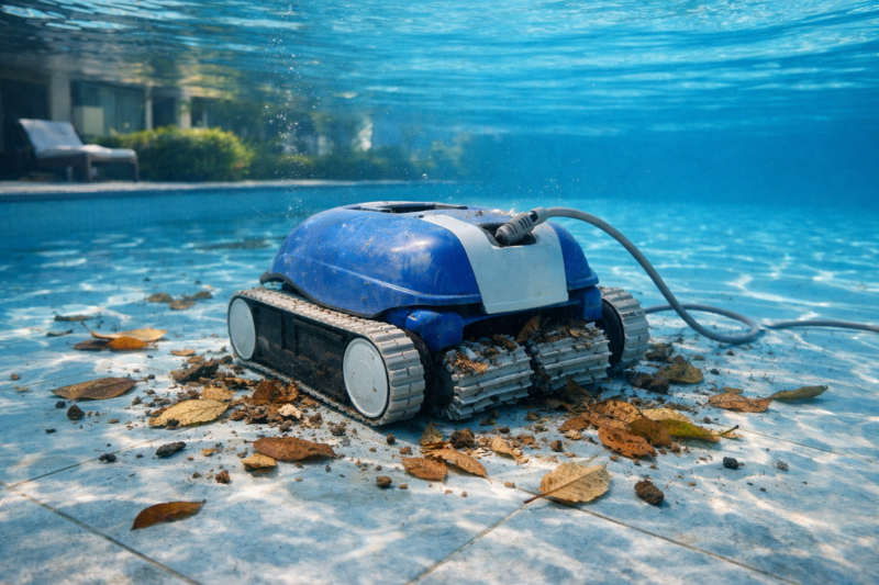 robot piscine en panne dans la piscine qui ne fonctionne plus