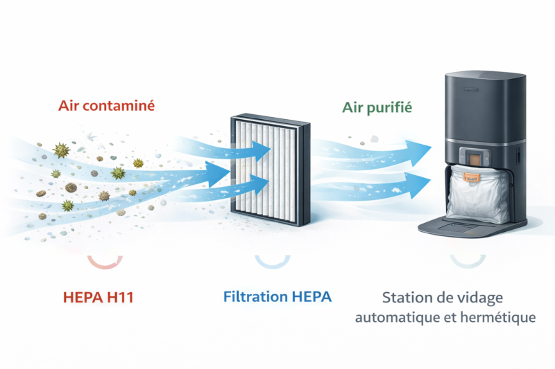 station de vidage automatique hermétique robot aspirateur anti allergène