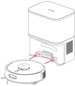 Fonctionnement d’un robot aspirateur avec station de vidage automatique dans une grande maison.
