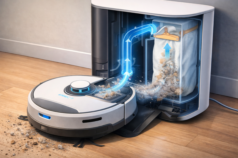 fonctionnement station de vidage automatique robot aspirateur