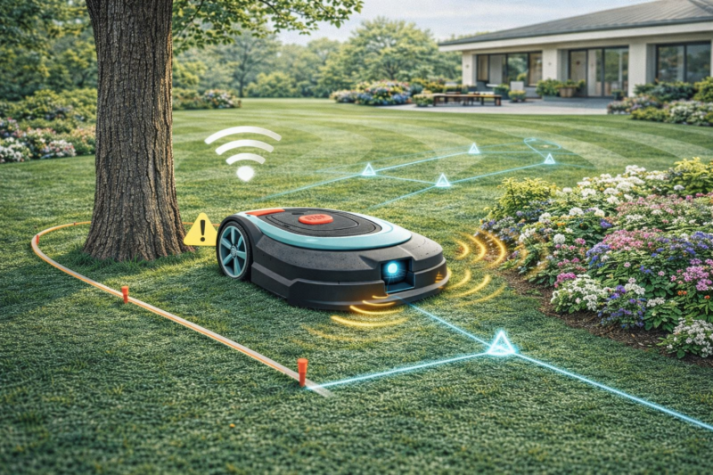 robot tondeuse évite obstacles jardin + comment fonctionne un robot tondeuse
