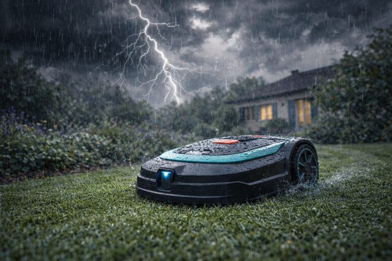 robot tondeuse pluie orage